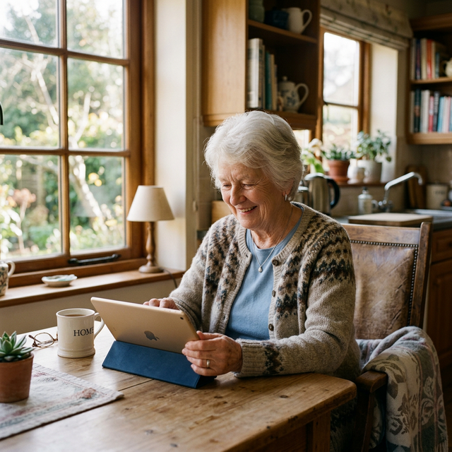 Family gathered around a warm home setting